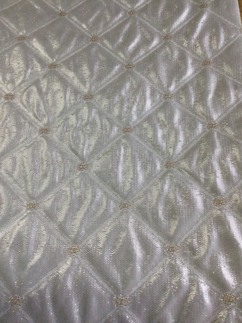 訳有り！素敵な装い！西陣袋帯 綿芯本仕立付　有職菱紋様　白銀　簡易包装