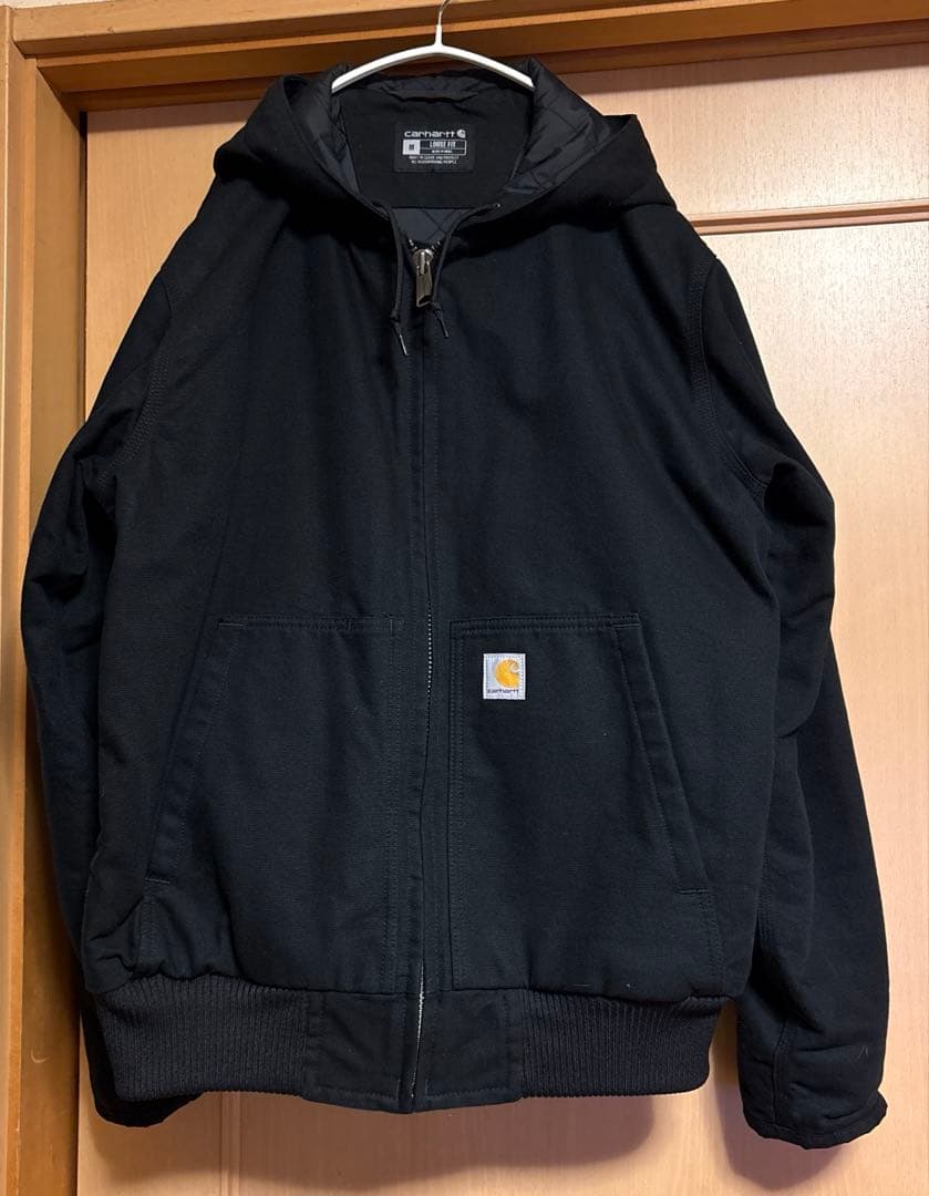 美品 Carhartt ダックアクティブジャケット ブラック キルティング裏地