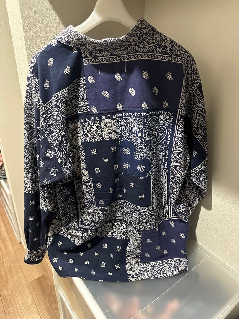 ミヤギヒデタカ バンダナ柄 長袖シャツ ネイビー