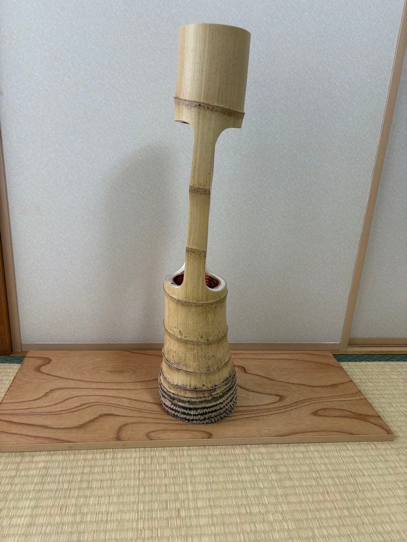 66 お正月セール　美品　根付き　二重切り　二重切　 生け花　竹花入れ　華道具