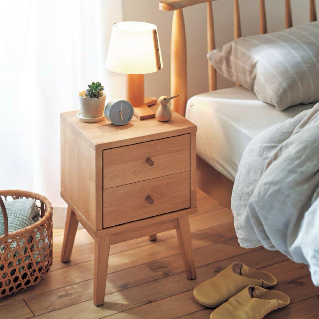 【新品未使用】 ベルメゾン サイドテーブル 天然木 アルダー材 サイドチェスト