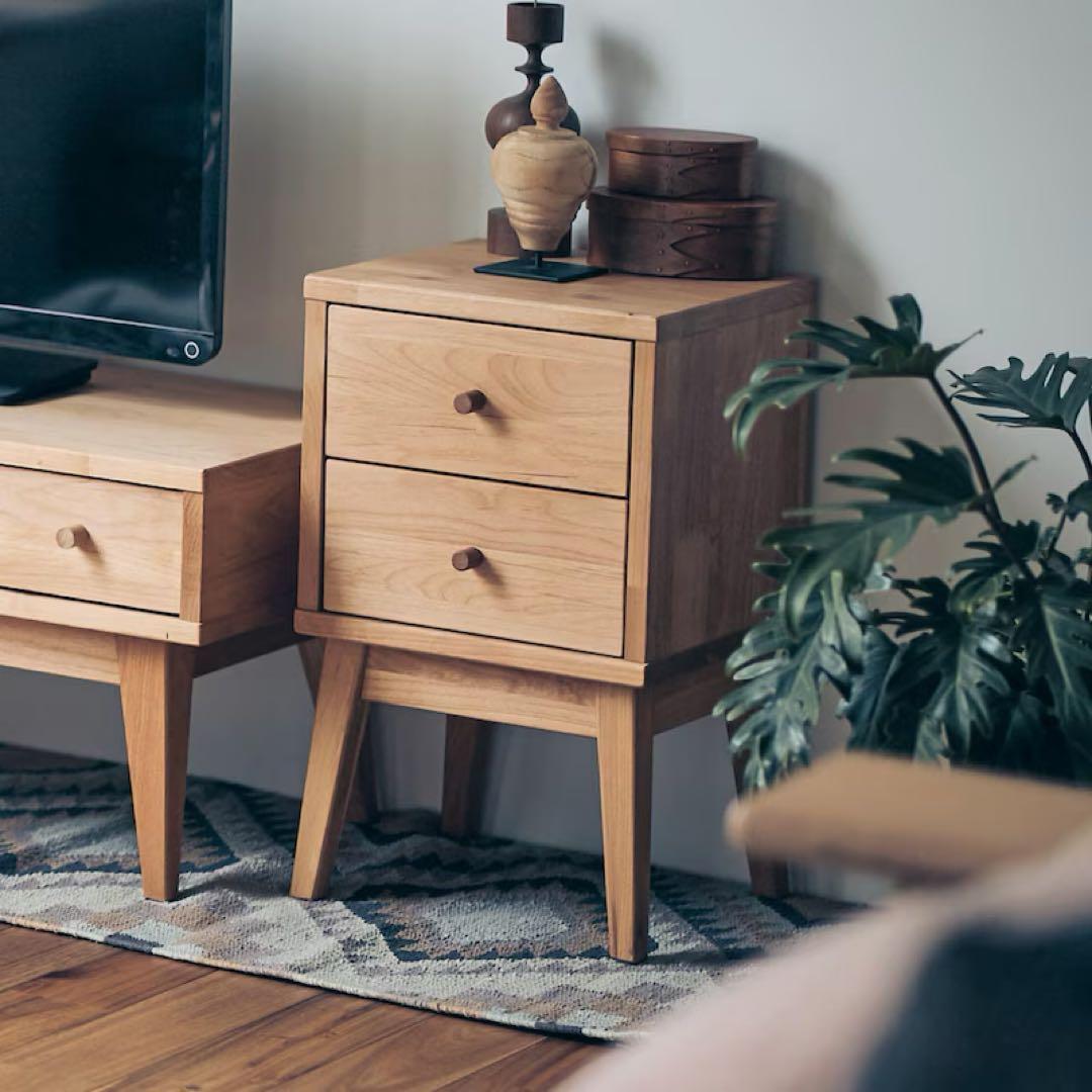 【新品未使用】 ベルメゾン サイドテーブル 天然木 アルダー材 サイドチェスト