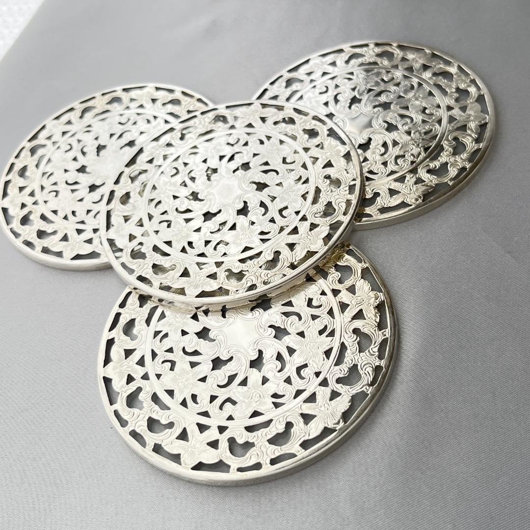 【WEBSTER】 【純銀 / ガラス】コースター 4枚 スターリングシルバー