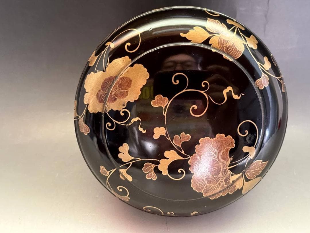 喰籠●黒塗り漆器総蔓薔薇紋蓋物（江戸期）盛器 盛鉢 菓子器 時代物 骨董品●