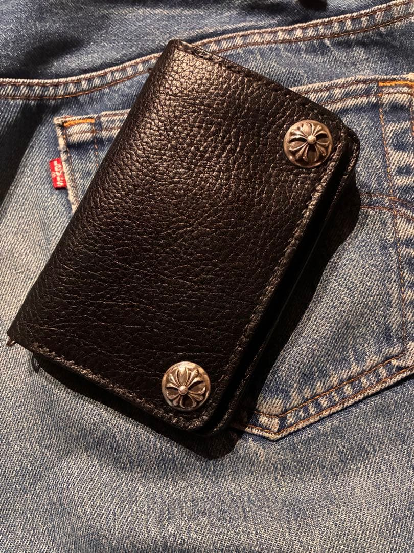 トラッカーウォレット　ミドルサイズ　シボ革　シルバー925アポロコンチョカスタム