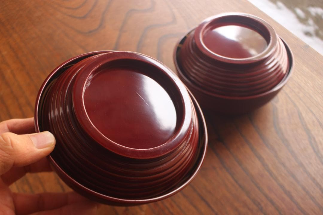 極小保管傷のみ！深みある糸目紅溜塗に極上稲穂福来雀蒔絵のお椀2点（検輪島塗雑煮椀