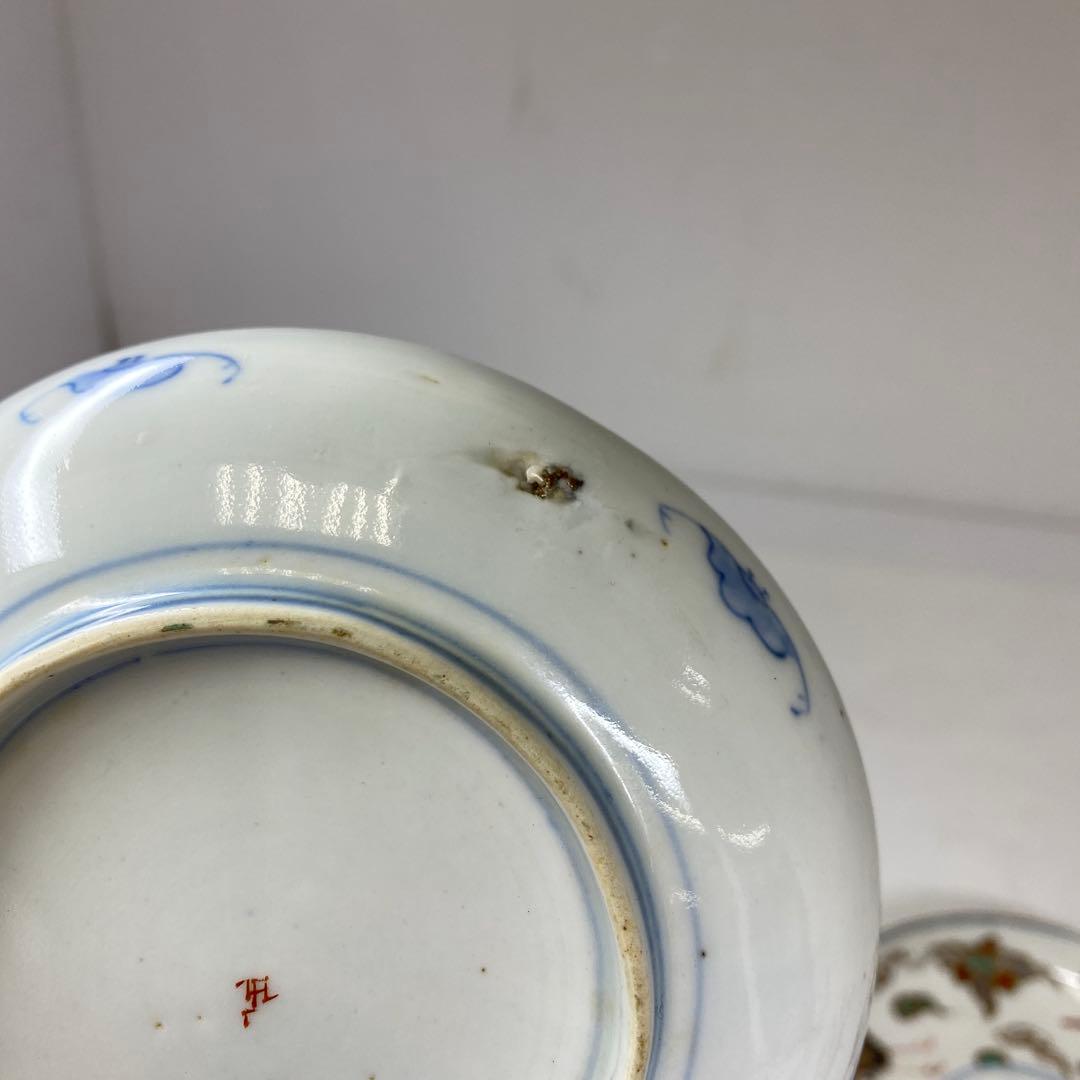 古伊万里　染錦小皿14枚　木箱付　直径約12㎝東Y7-0312④タトニ