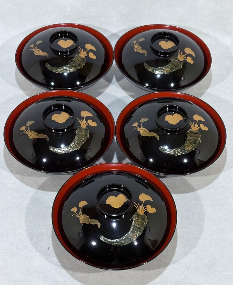 輪島塗　天然木　わさび蒔絵 煮物椀 五客　美品　茶道　懐石　送料込