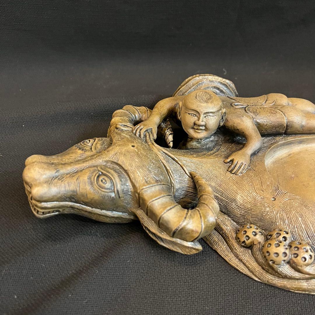 【未使用】 中国美術 硯 水牛唐人 龍 竜 澄泥硯