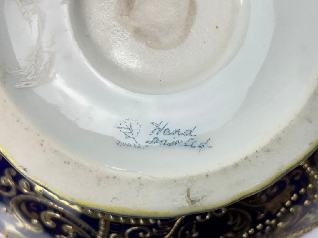 里帰り オールド ノリタケ コバルト 金盛湖畔白鳥図 双耳花瓶 R71123-4