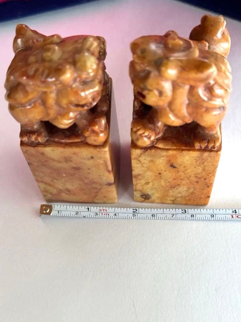 【希少】獅子鈕紅芙蓉橙石印材　印石　印材　中国　2個セット　箱入り