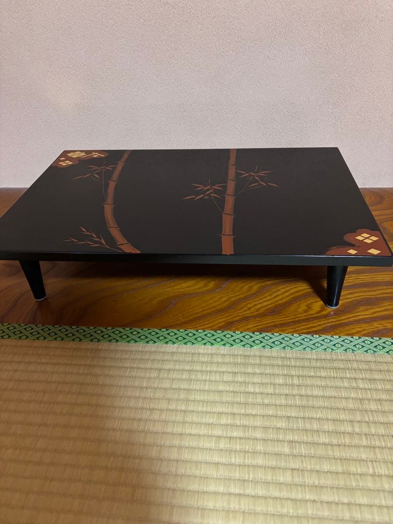 竹模様の漆塗り花台足取り外し可能