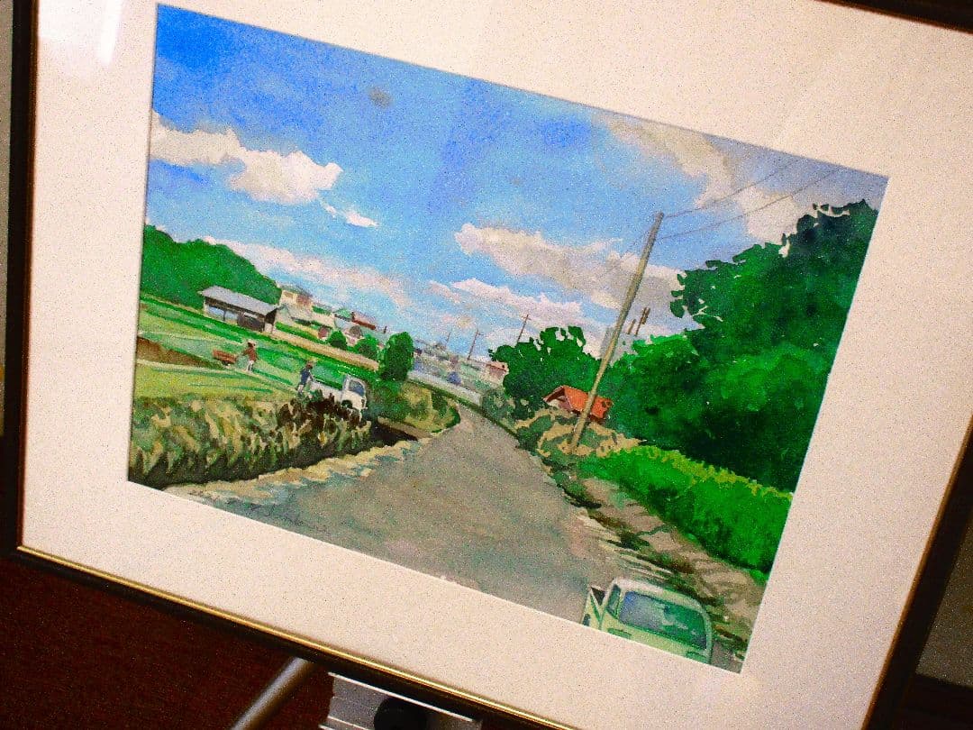 水彩画 畑の風景 額装済み 原画