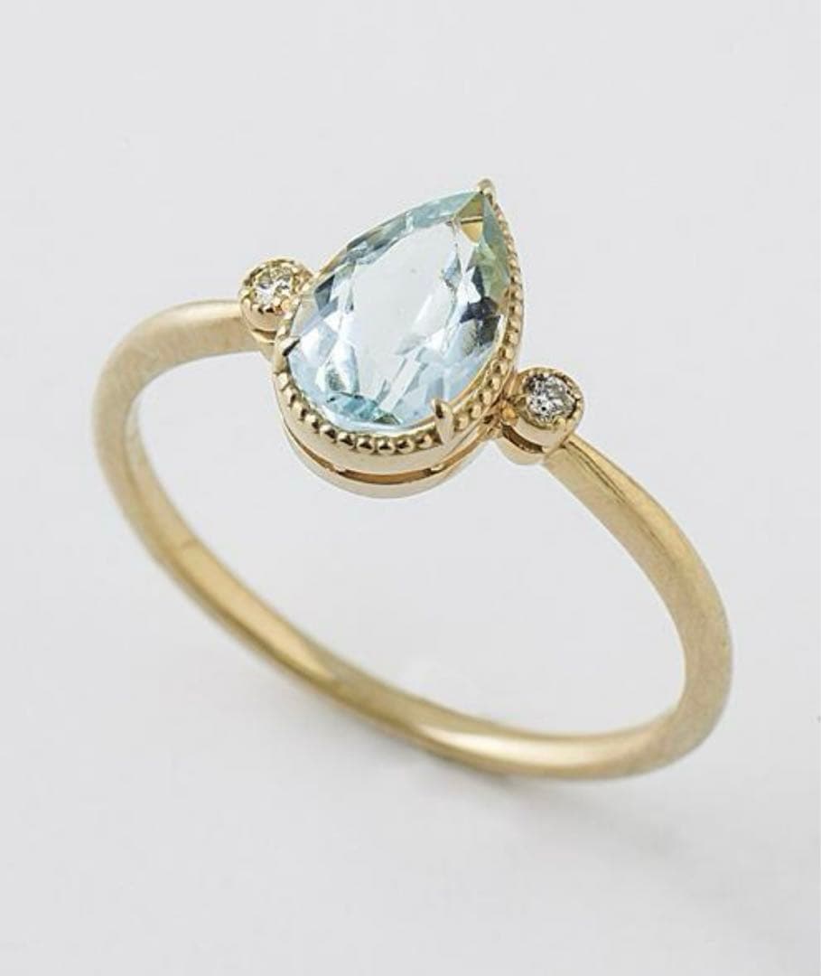 agate アクアマリン ゴールドリング