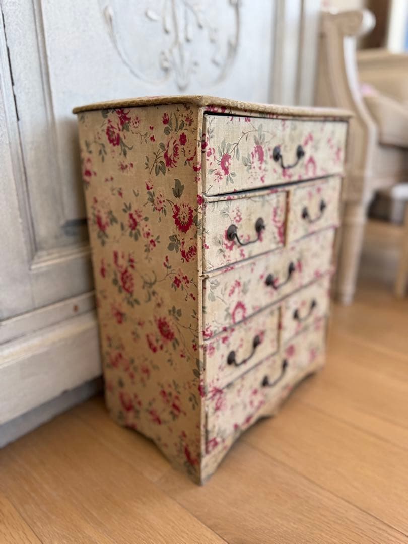 フランスアンティークカルトナージュドゥロワー花柄引き出し抽斗