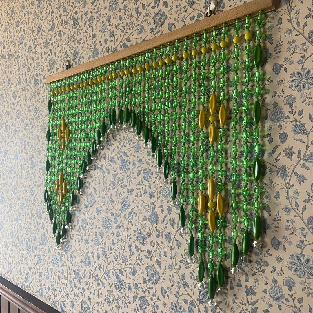 昭和レトロ　ビーズのれん　レトログリーン　当時物　レトロポップ　美品