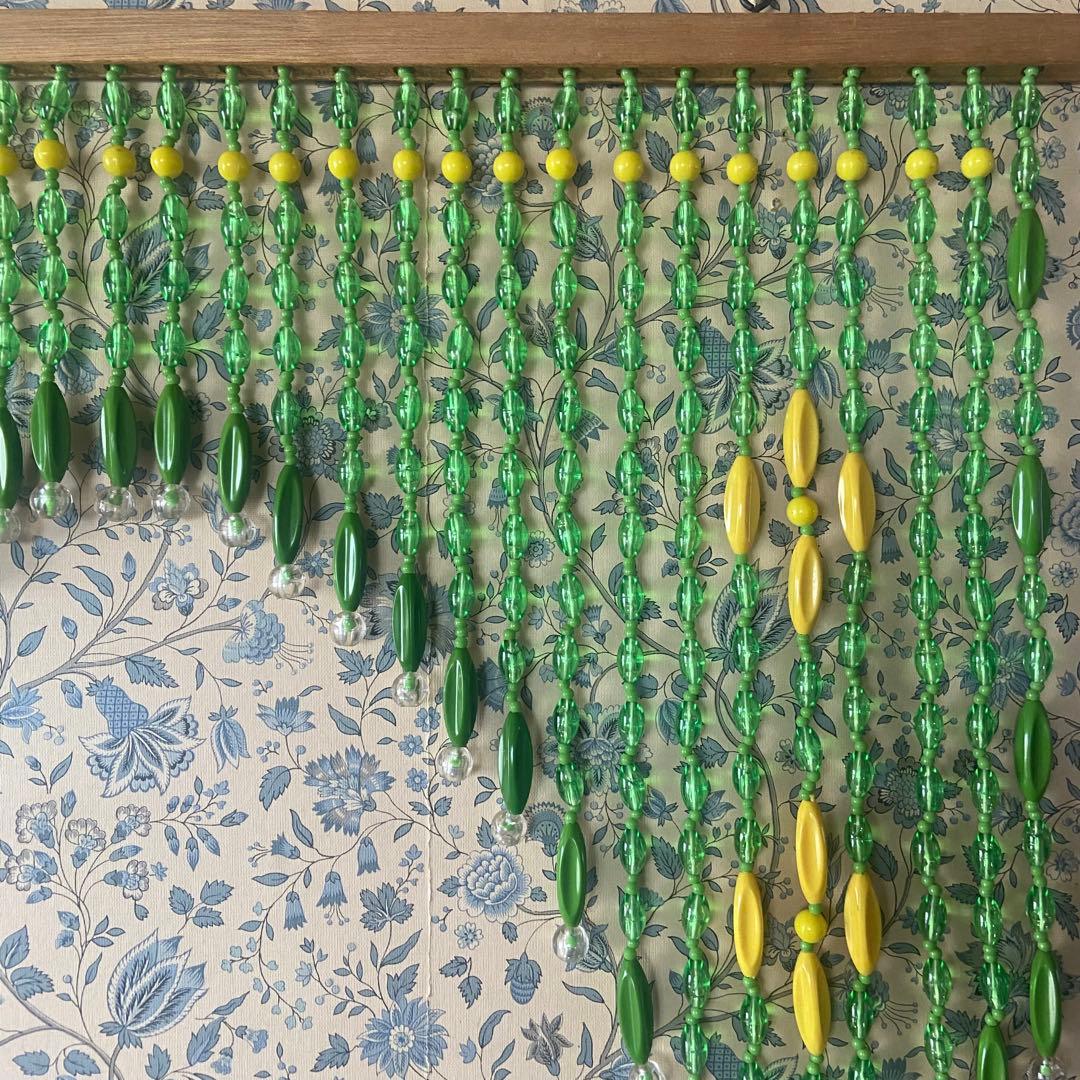 昭和レトロ　ビーズのれん　レトログリーン　当時物　レトロポップ　美品