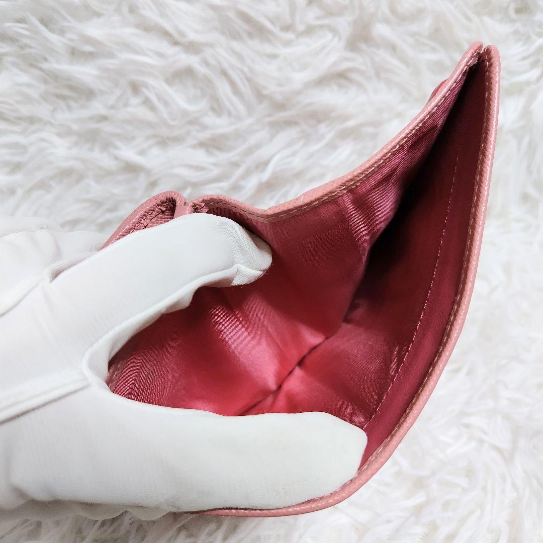 レア美品✨プラダ◇バイカラーミディアムコンパクト二つ折り財布　りぼんピンク