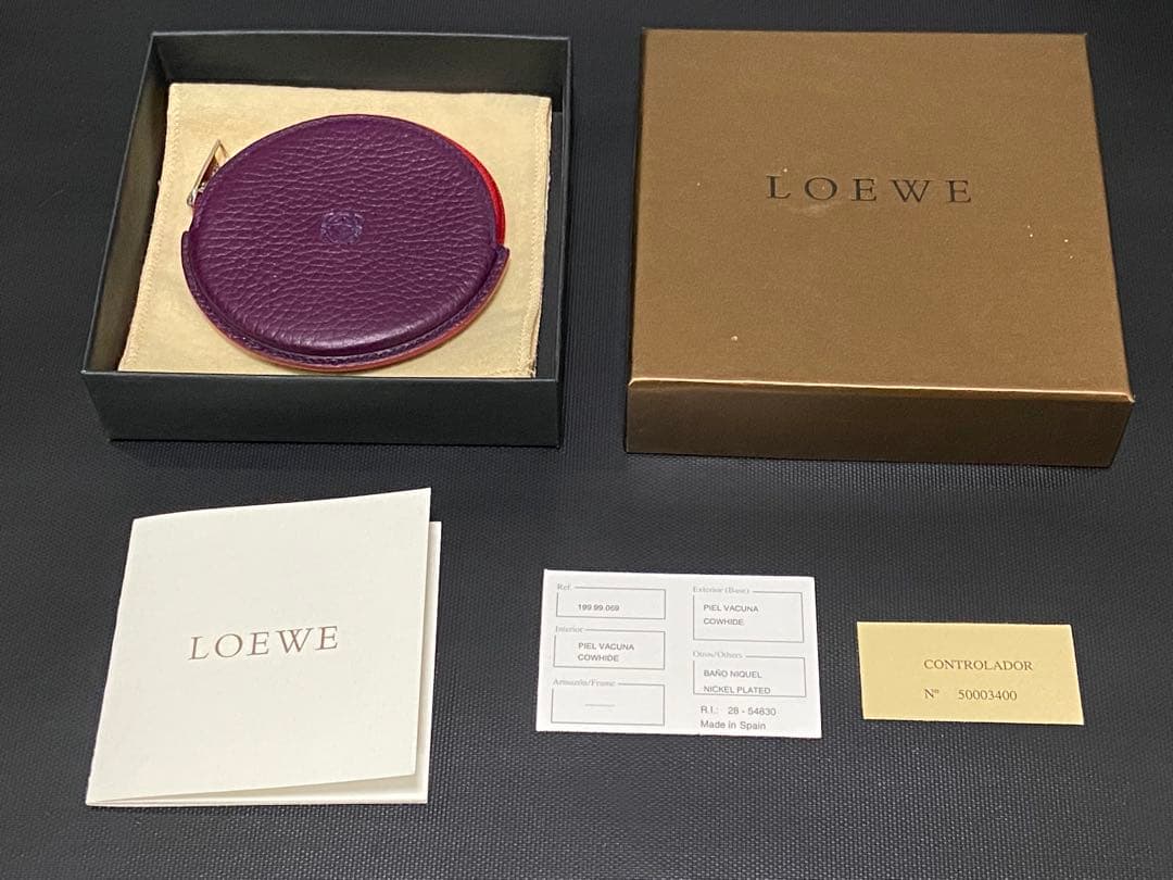 未使用 ロエベ アナグラム アマソナ クッキー ケース 小銭入れ レザー紫