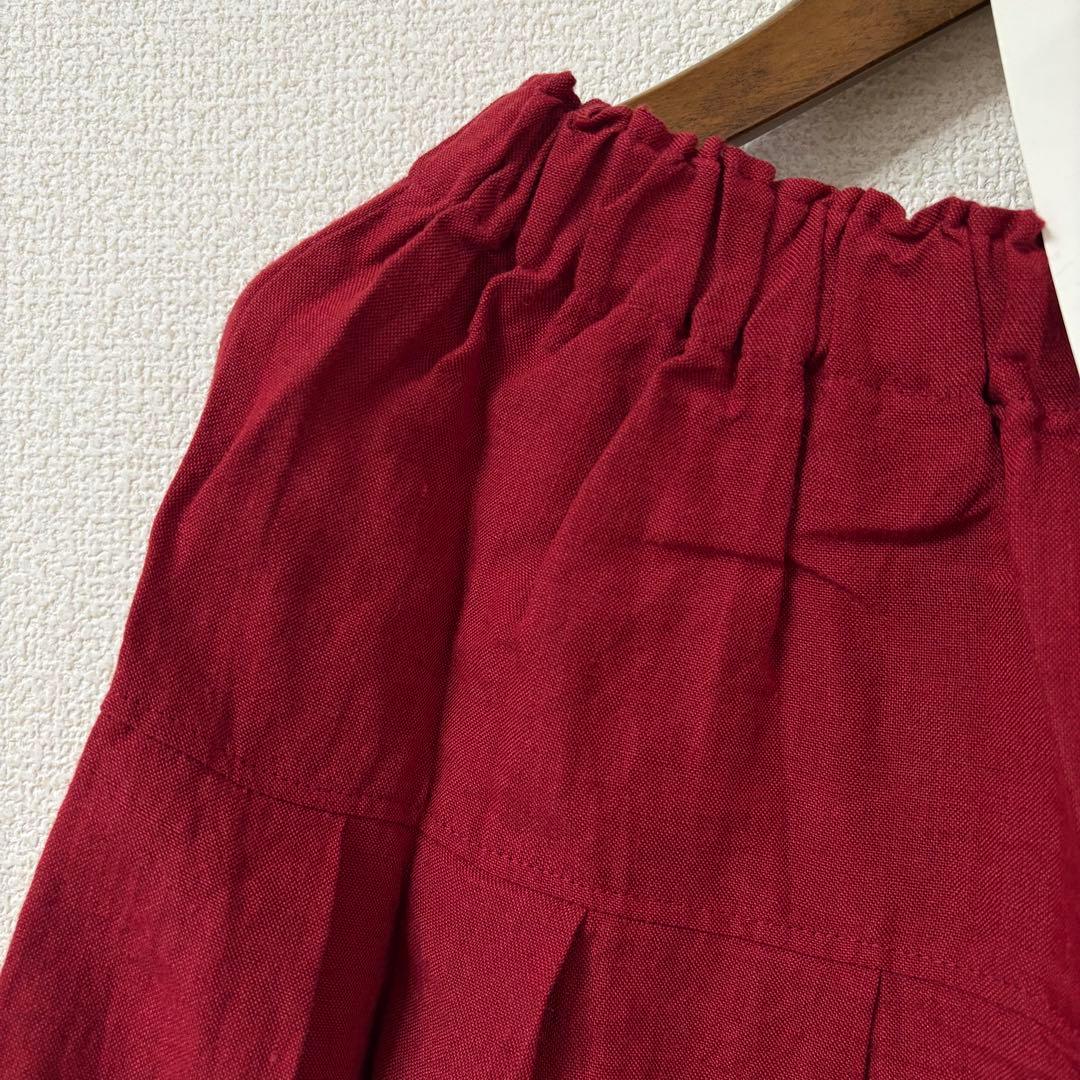 未使用☆ヤンマ産業 yamma☆リネン タックスカート ロング丈 赤