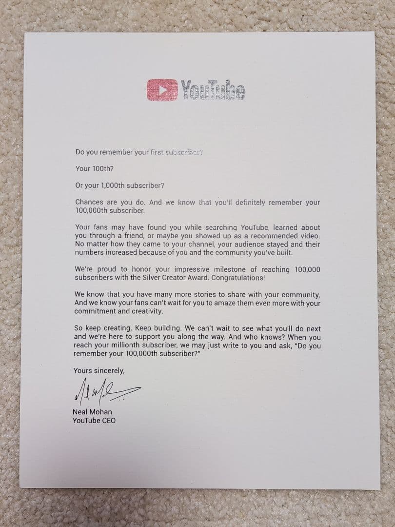 【本物】YouTube銀の盾+メタリック版の銀の賞状