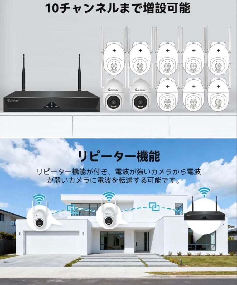 防犯カメラ2台 屋外 800万画素パンチルト可能 AI人体検知 人感センサー