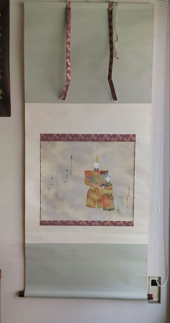 掛軸 ひなまつり 雛人形 お雛様 美品 親王 金彩 木箱 壁飾り