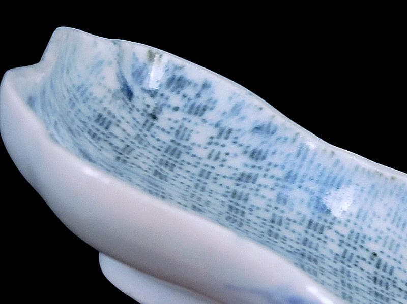 古伊万里　染付　型刷印判　幾何学文様の図　変形皿　江戸期C449 AS-CWe