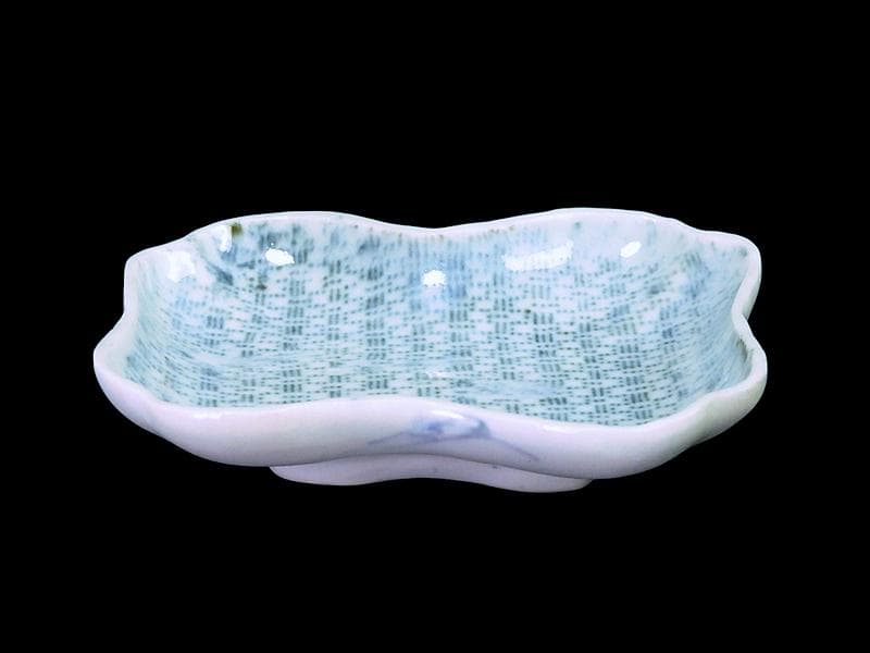 古伊万里　染付　型刷印判　幾何学文様の図　変形皿　江戸期C449 AS-CWe