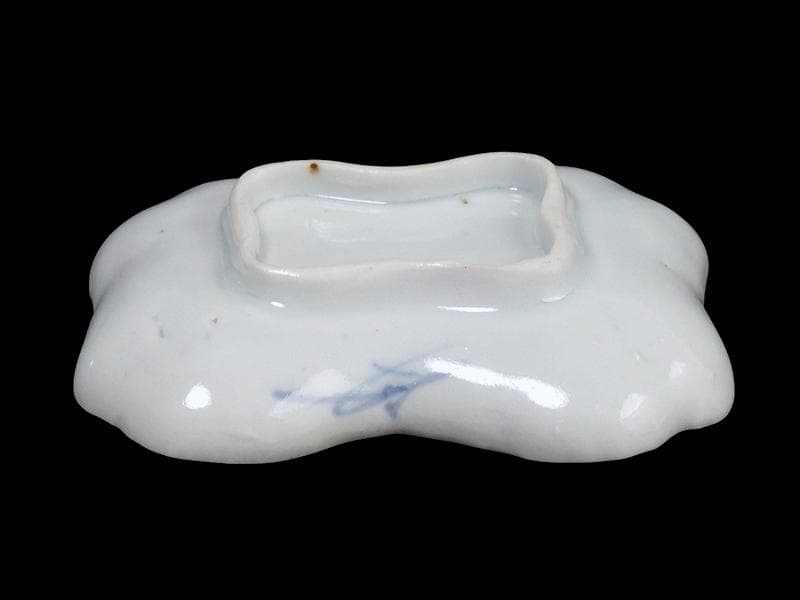 古伊万里　染付　型刷印判　幾何学文様の図　変形皿　江戸期C449 AS-CWe