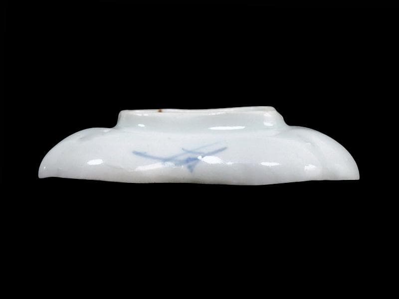 古伊万里　染付　型刷印判　幾何学文様の図　変形皿　江戸期C449 AS-CWe