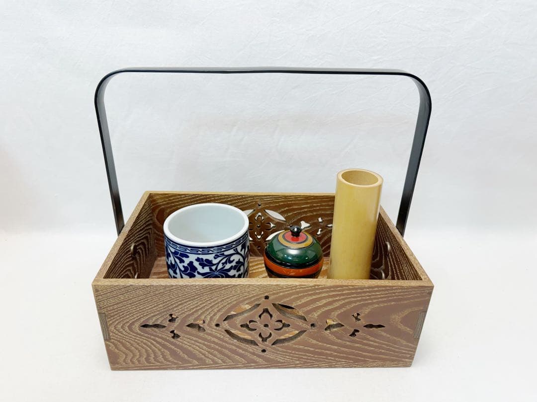 未使用 茶道具 桑 手持ち 煙草盆 4点セット 火入 灰吹 煙草入 元箱