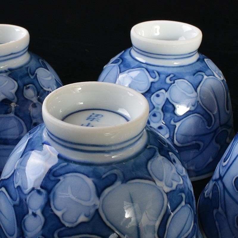 煎茶道具　 染付　柘榴文　煎茶碗　六客　在銘　V　R6774