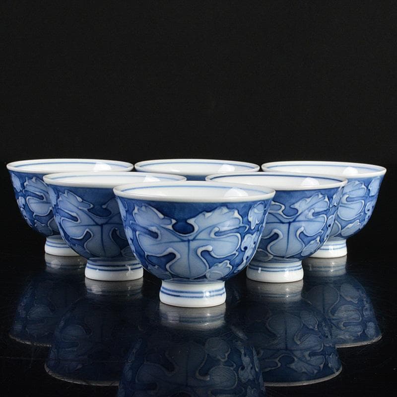 煎茶道具　 染付　柘榴文　煎茶碗　六客　在銘　V　R6774