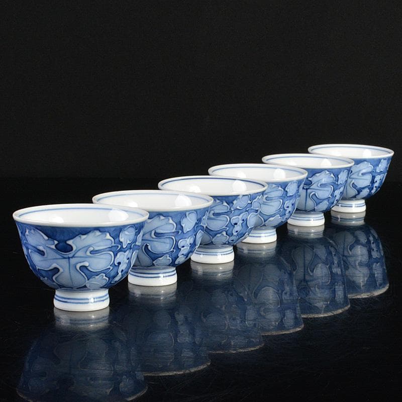 煎茶道具　 染付　柘榴文　煎茶碗　六客　在銘　V　R6774