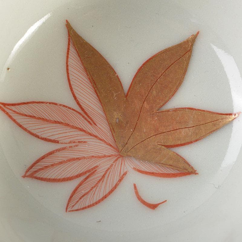 煎茶道具　九谷焼　古九谷　赤絵金彩　椛文　煎茶器　五客　時代箱付　V　R6018