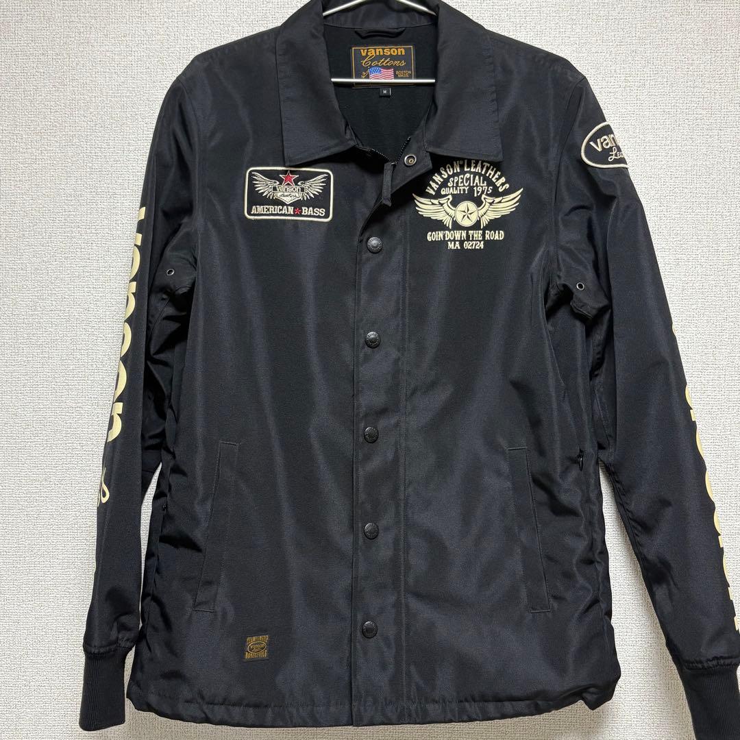 VANSON × AMERICAN BASS ナイロン コーチジャケット 黒
