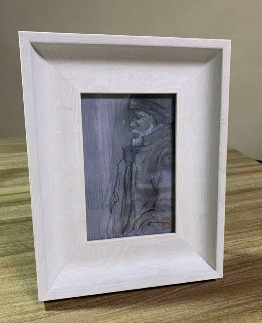 黒コンテ　デッサン　原画　ポストカードサイズ　額縁