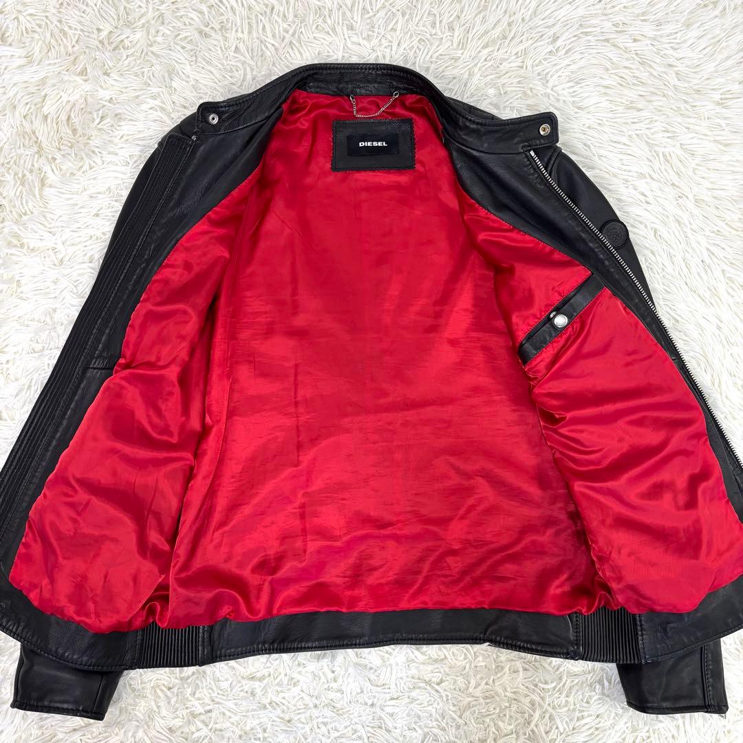 メカサイズ！XXL！ ディーゼル ラムレザー シングル ライダースジャケット 黒