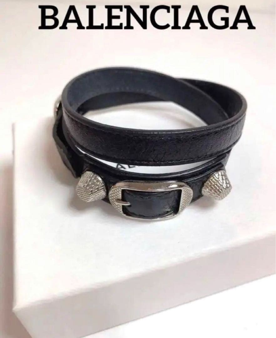 バレンシアガ ジャイアント 2連ブレスレット バングル レザー ブラック