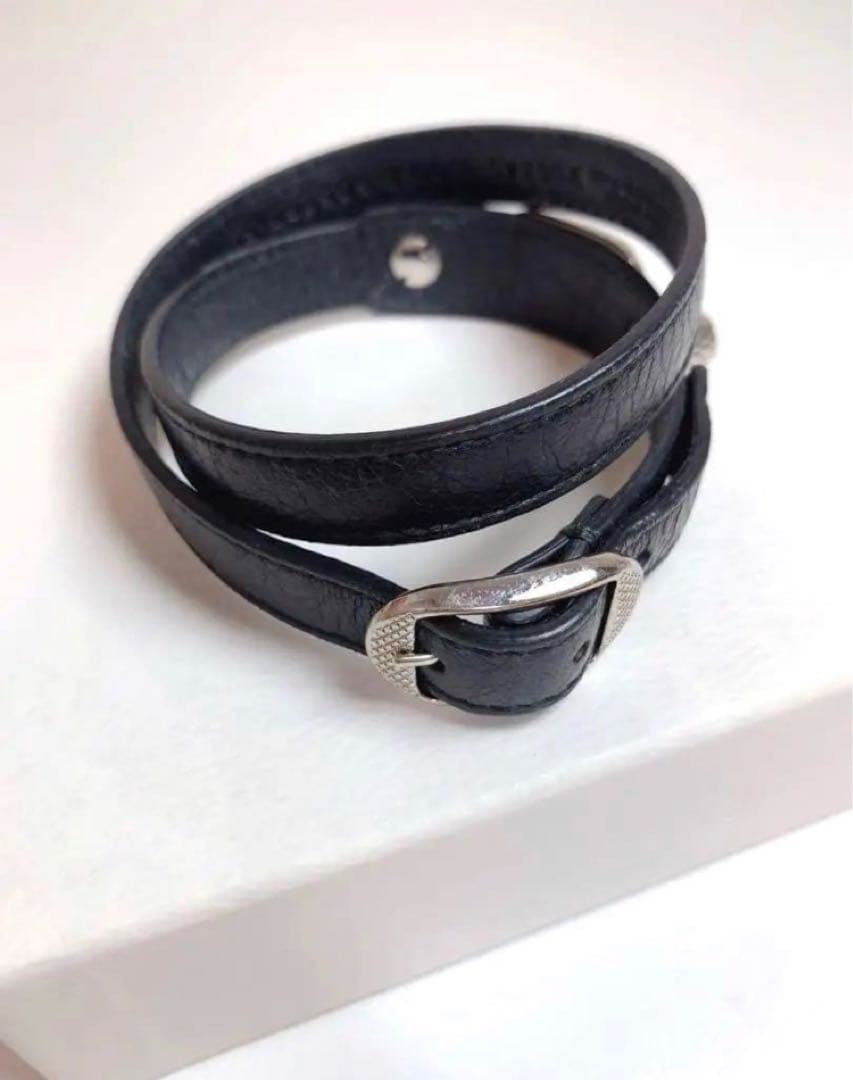 バレンシアガ ジャイアント 2連ブレスレット バングル レザー ブラック