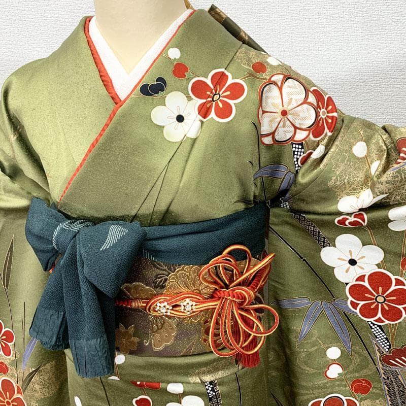 504z17.412y10.小物☆振袖 小柄な方にも 金彩 古典柄 松竹梅☆美品