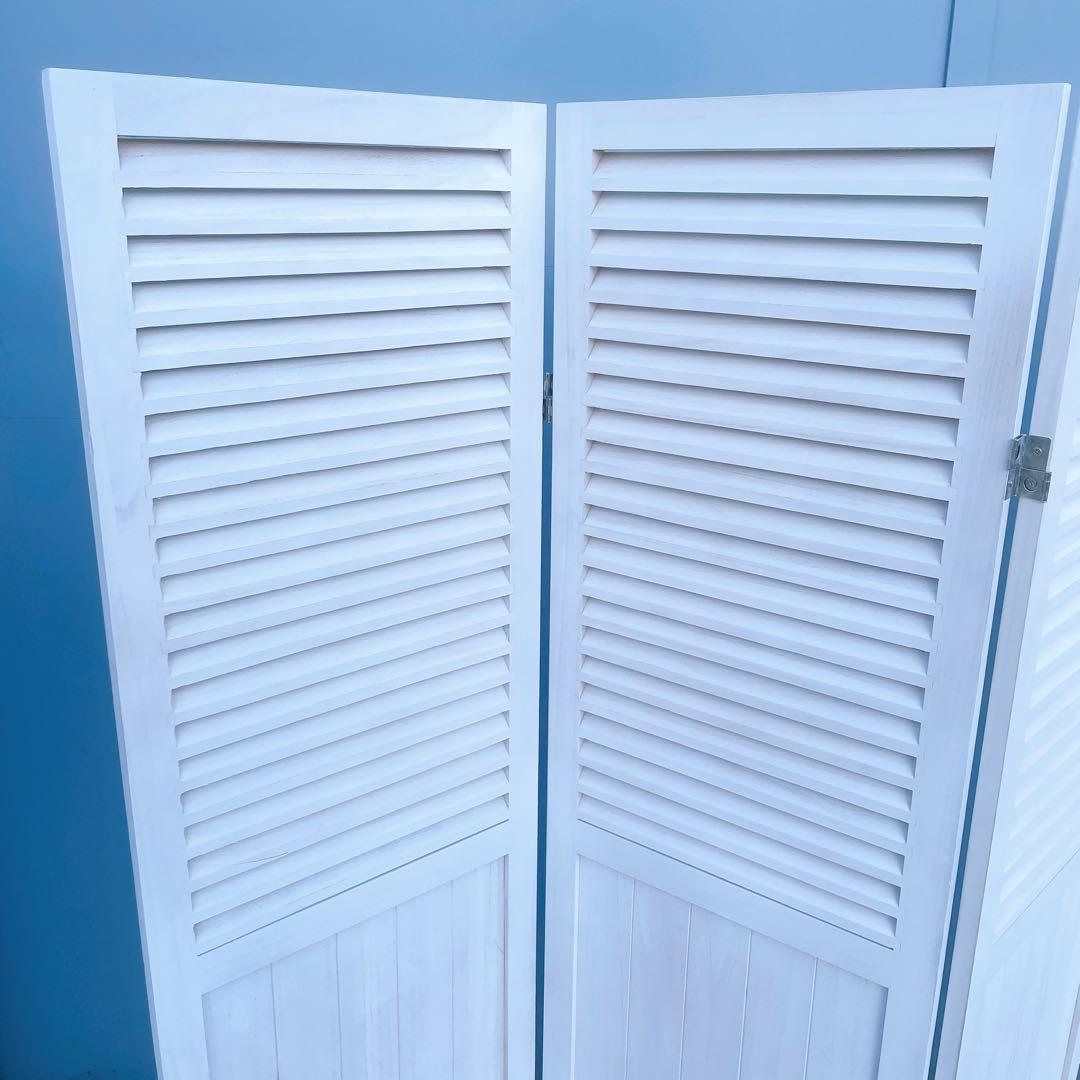 【美品/送料込】北欧風 木製4連パーテーション 衝立 白家具 間仕切り