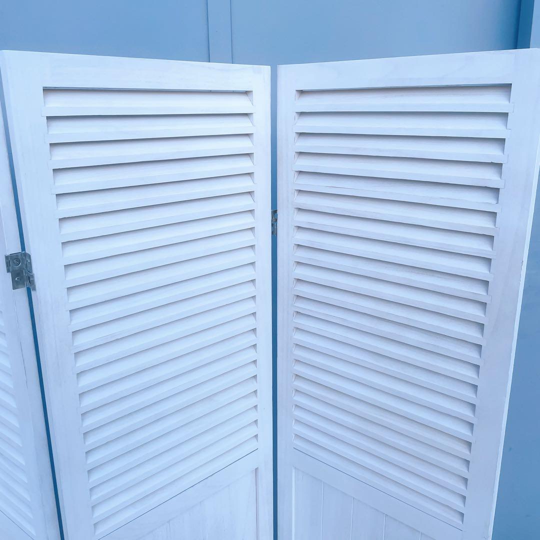 【美品/送料込】北欧風 木製4連パーテーション 衝立 白家具 間仕切り