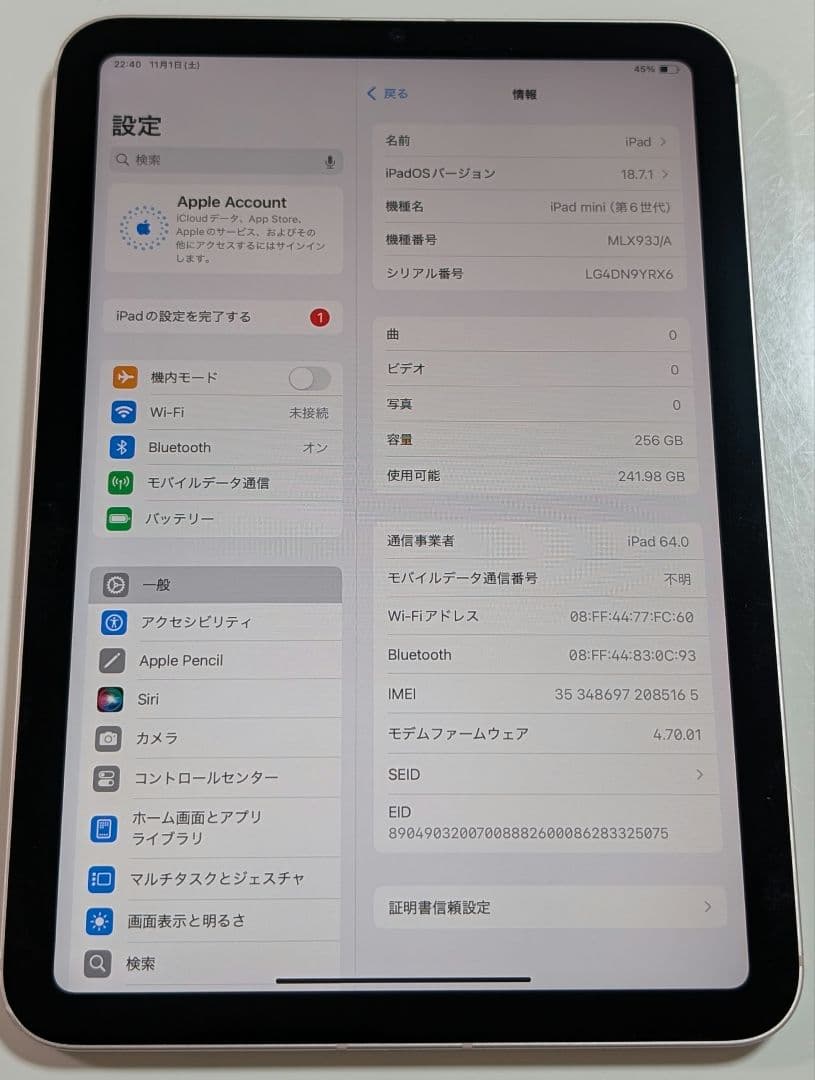 SIMフリー　iPad mini6 256G ピンク