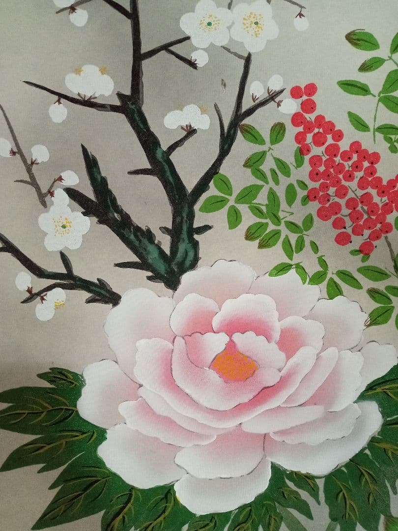 【掛け軸】渓月　作　「四季花」【美品】