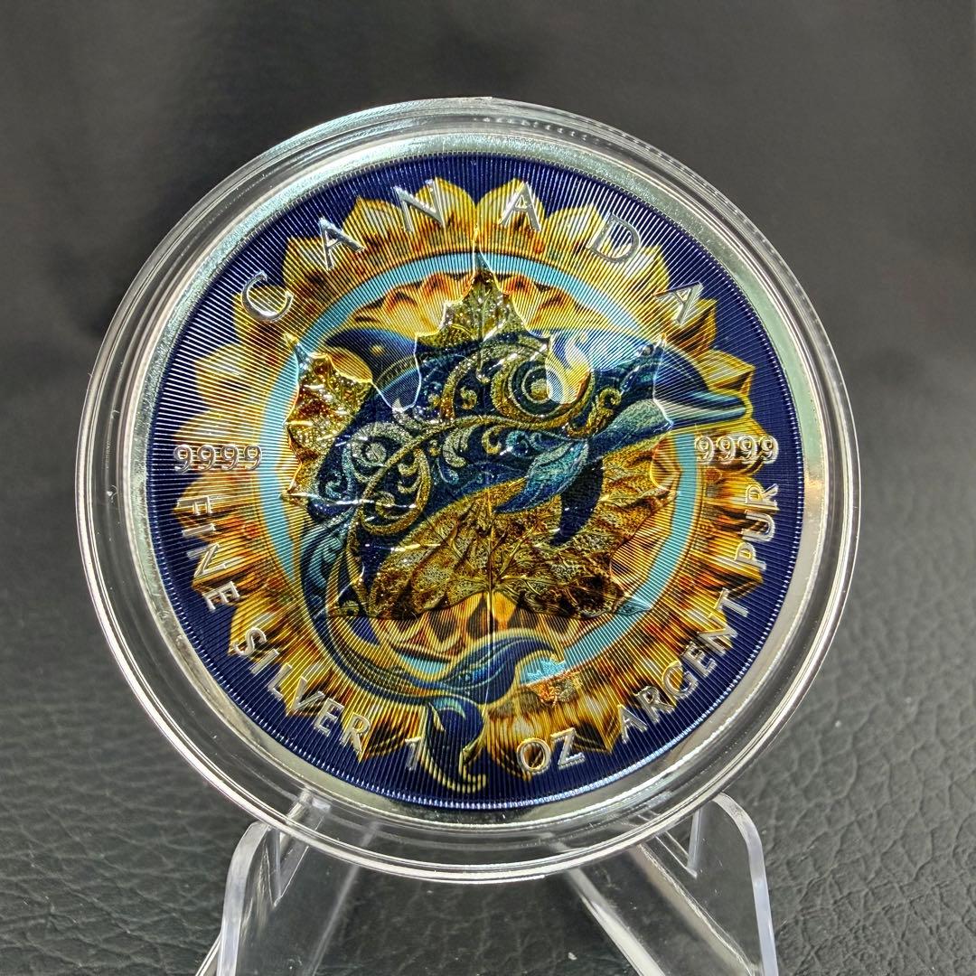 メイプルリーフ 銀貨 カラー マンダラドルフィン イルカ 曼荼 1オンス 1oz