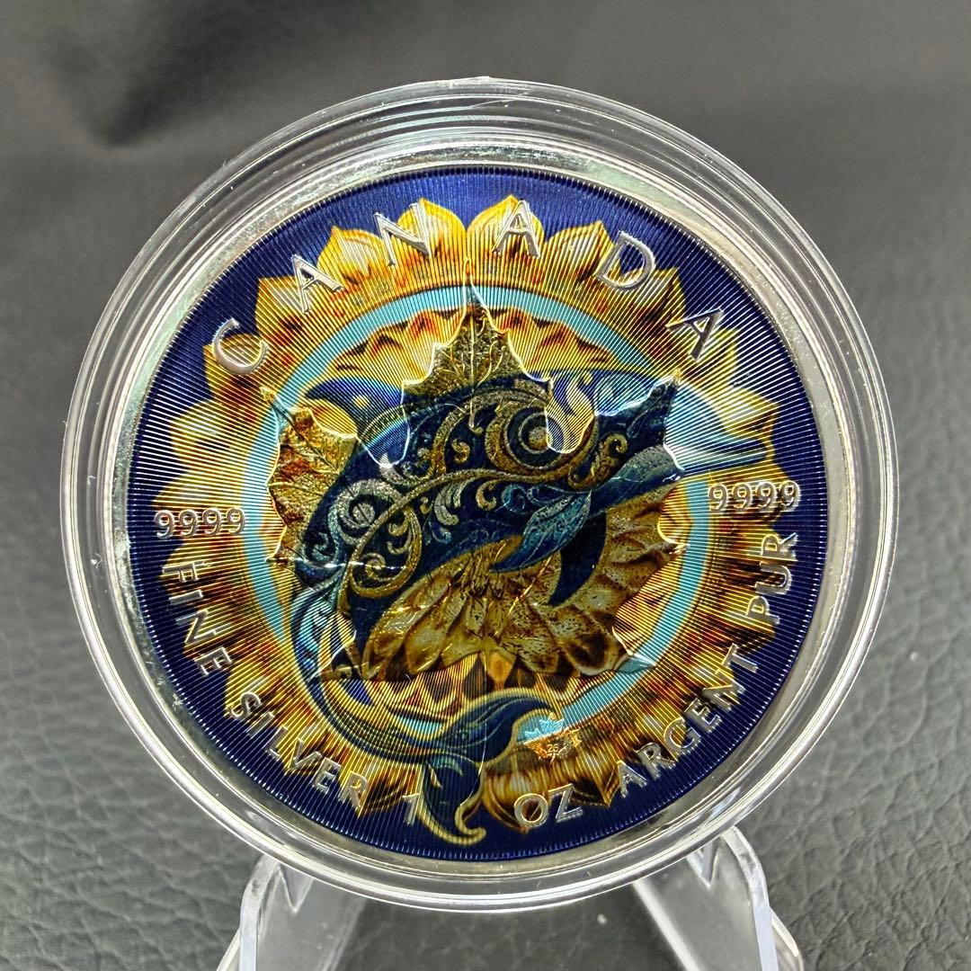 メイプルリーフ 銀貨 カラー マンダラドルフィン イルカ 曼荼 1オンス 1oz