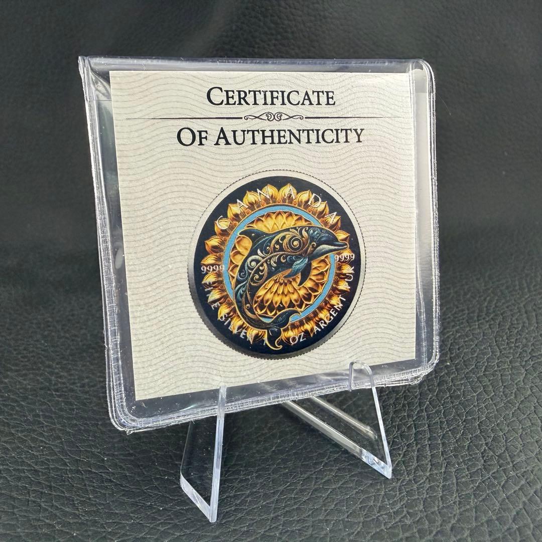 メイプルリーフ 銀貨 カラー マンダラドルフィン イルカ 曼荼 1オンス 1oz