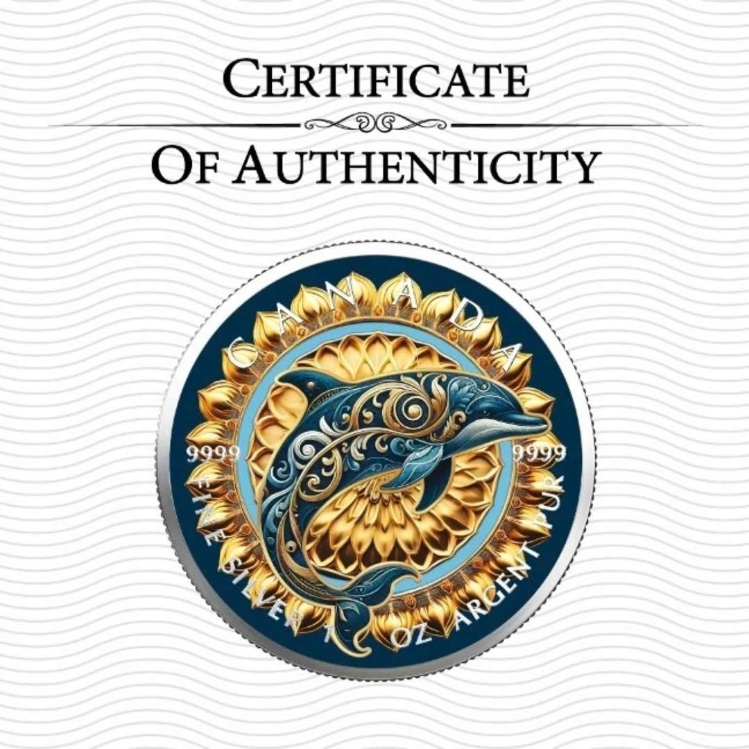 メイプルリーフ 銀貨 カラー マンダラドルフィン イルカ 曼荼 1オンス 1oz